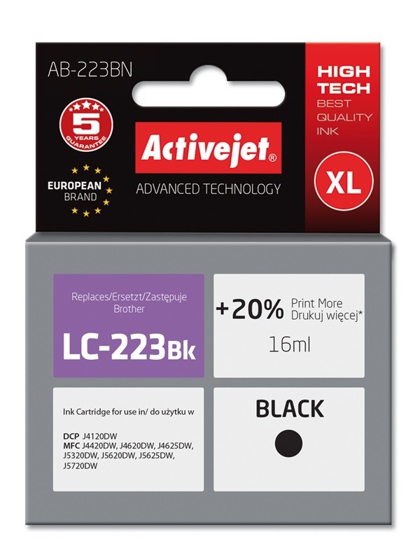Activejet AB-223BN Ink (replacement for Brother LC223BK; Supreme; 16 ml; black) Activejet AB-223BN Ink (replacement for Brother LC223BK; Supreme; 16 ml; black)