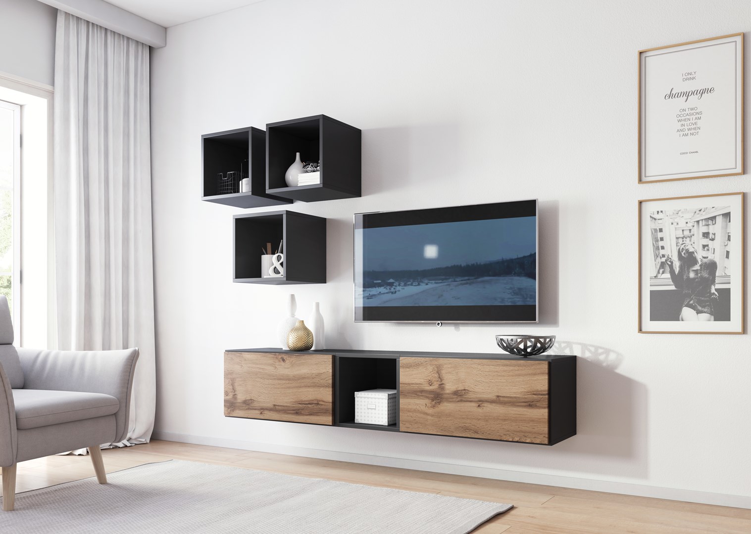 Cama living room furniture set ROCO 8 (2xRO3 + 4xRO6) antracite/wotan oak Cama living room furniture set ROCO 8 (2xRO3 + 4xRO6) antracite/wotan oak