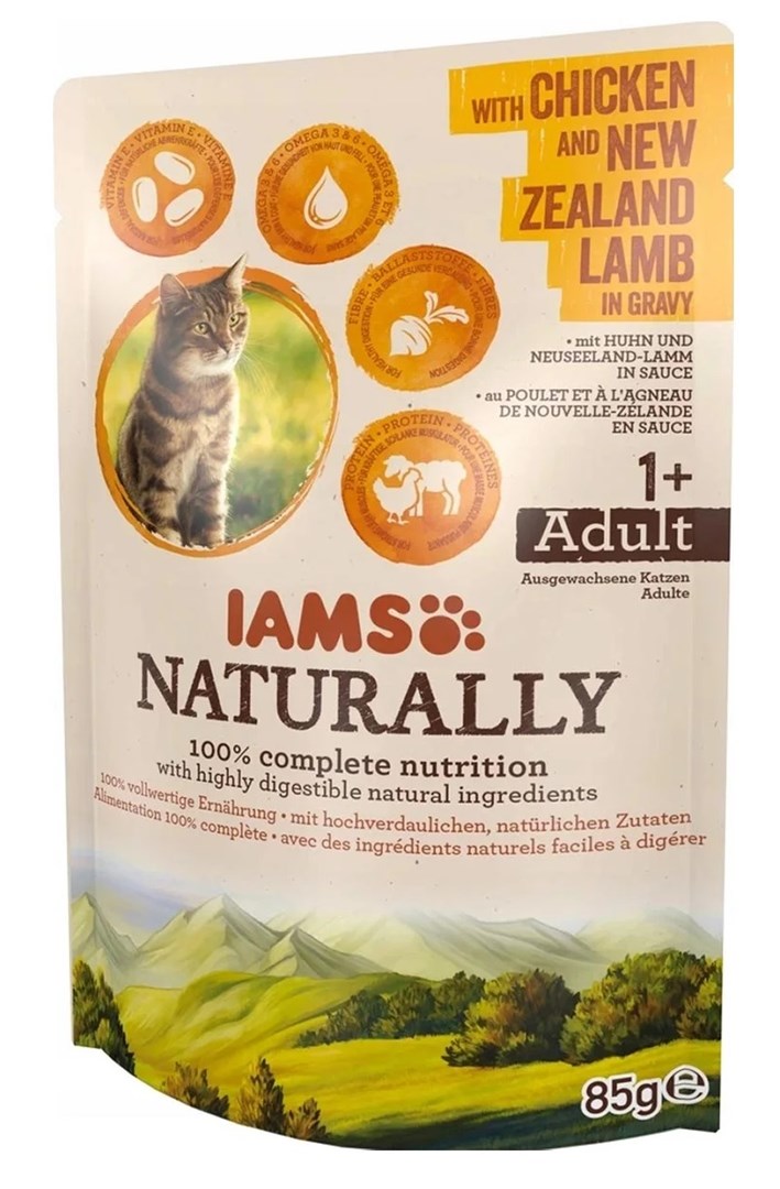 IAMS Naturally Adult with chicken and New Zealand lamb in gravy - wet cat food - 85g IAMS Naturally Adult with chicken and New Zealand lamb in gravy - wet cat food - 85g