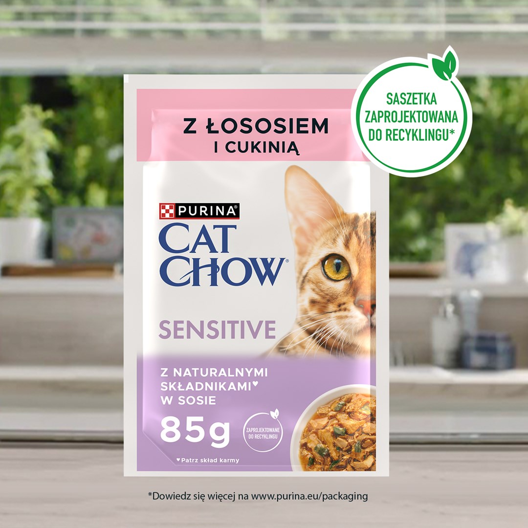 Purina Cat Chow Sensitive Gig with salmon and zucchini in sauce - Wet food for cats - 85 g Purina Cat Chow Sensitive Gig with salmon and zucchini in sauce - Wet food for cats - 85 g