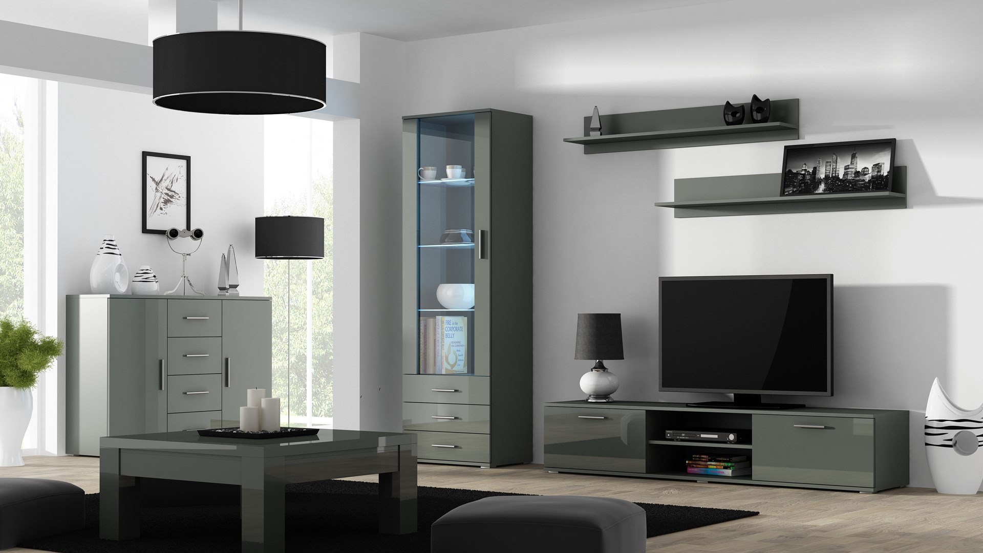Cama display cabinet SOHO S1 grey/grey gloss Cama display cabinet SOHO S1 grey/grey gloss