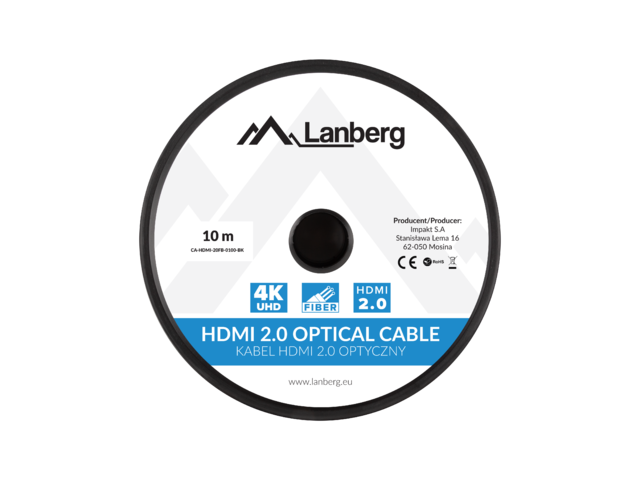 LANBERG HDMI CABLE M/M V2.0 10M OPTICAL AOC BLACK CA-HDMI-20FB-0100-BK LANBERG HDMI CABLE M/M V2.0 10M OPTICAL AOC BLACK CA-HDMI-20FB-0100-BK