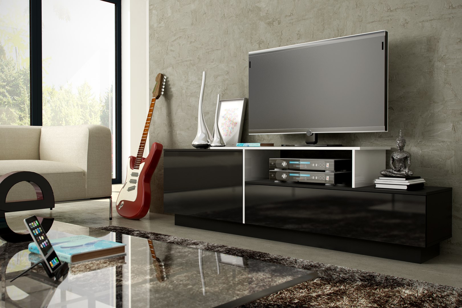 Cama TV cabinet SIGMA 3 180 black/black gloss + biały Cama TV cabinet SIGMA 3 180 black/black gloss + biały