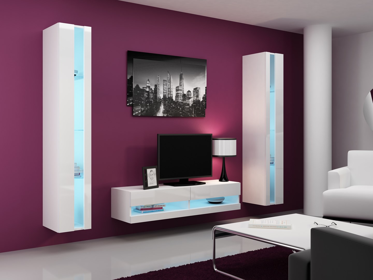 Cama Living room cabinet set VIGO NEW 12 white/white gloss Cama Living room cabinet set VIGO NEW 12 white/white gloss