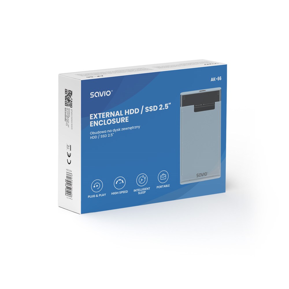 Savio 2.5" External HDD/SSD enclosure, USB 3.0, transparent, AK-66 Savio 2.5" External HDD/SSD enclosure, USB 3.0, transparent, AK-66