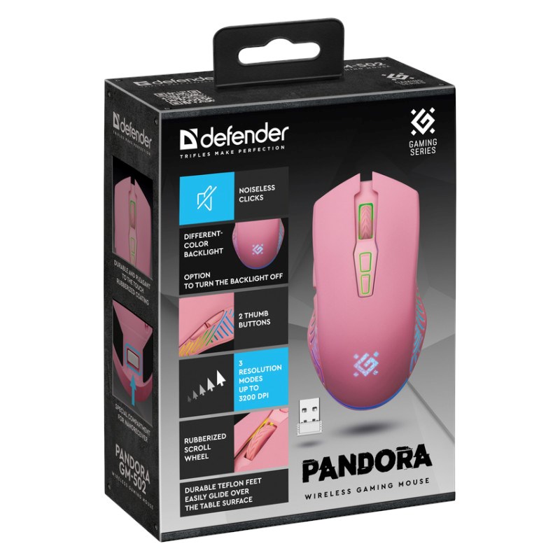 WIRELESS MOUSE DEFENDER PANDORA RF PINK 3200dpi 7P WIRELESS MOUSE DEFENDER PANDORA RF PINK 3200dpi 7P