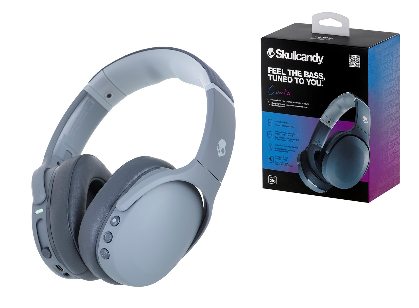 Skullcandy Crusher Evo Headphones Wired & Wireless Head-band Calls/Music USB Type-C Bluetooth Grey Skullcandy Crusher Evo Headphones Wired & Wireless Head-band Calls/Music USB Type-C Bluetooth Grey