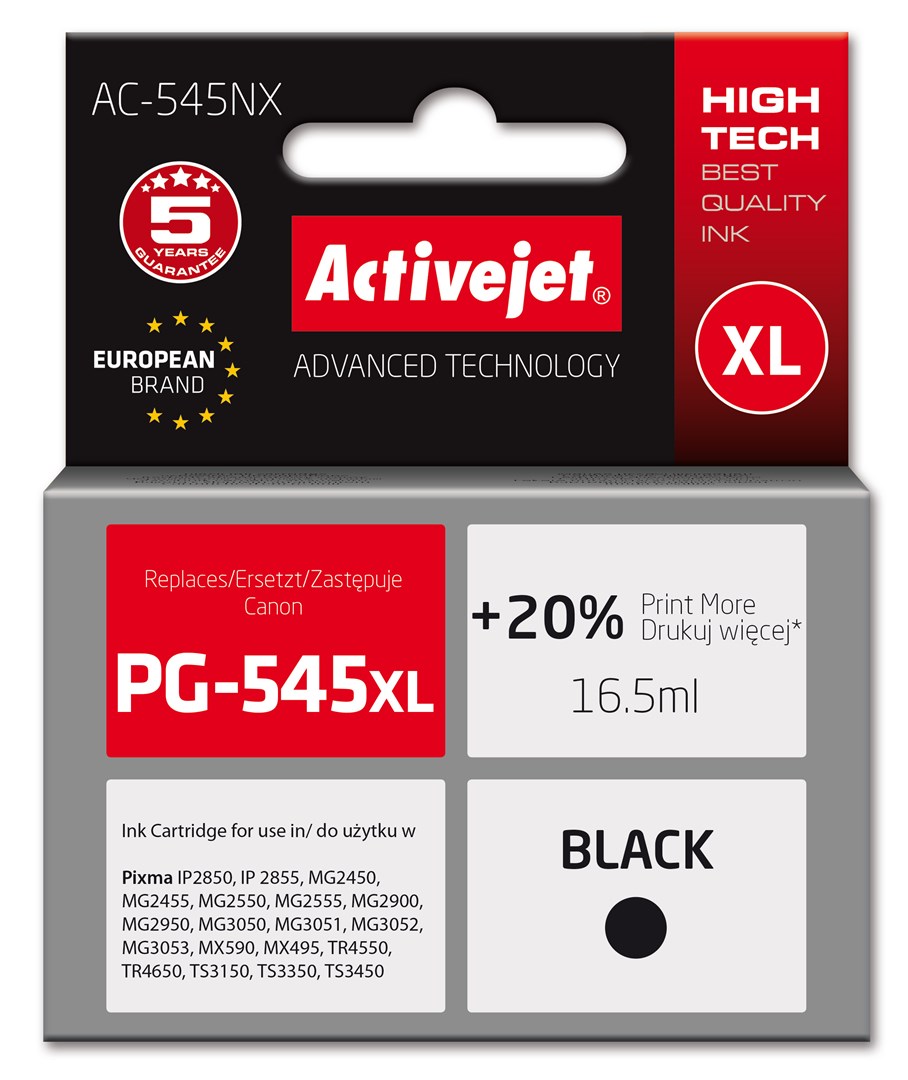 Activejet AC-545NX Ink (replacement for Canon PG-545XL; Supreme; 16.5ml; Black) Activejet AC-545NX Ink (replacement for Canon PG-545XL; Supreme; 16.5ml; Black)