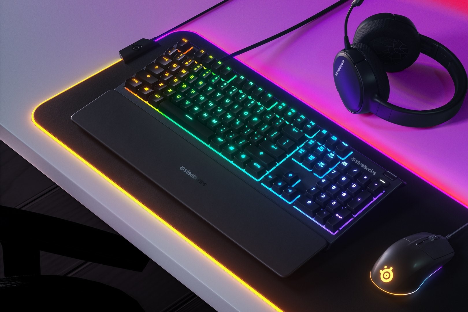 SteelSeries Apex 3 Gaming Keyboard, US Layout, Wired, Black SteelSeries Apex 3 Gaming keyboard, IP32 water resistant for protection against spills, Customizable 10-zone RGB illumination reacts to games and Discord, Whisper quiet gaming switches last for SteelSeries Apex 3 Gaming Keyboard, US Layout, Wired, Black SteelSeries Apex 3 Gaming keyboard, IP32 water resistant for protection against spills, Customizable 10-zone RGB illumination reacts to games and Discord, Whisper quiet gaming switches last for