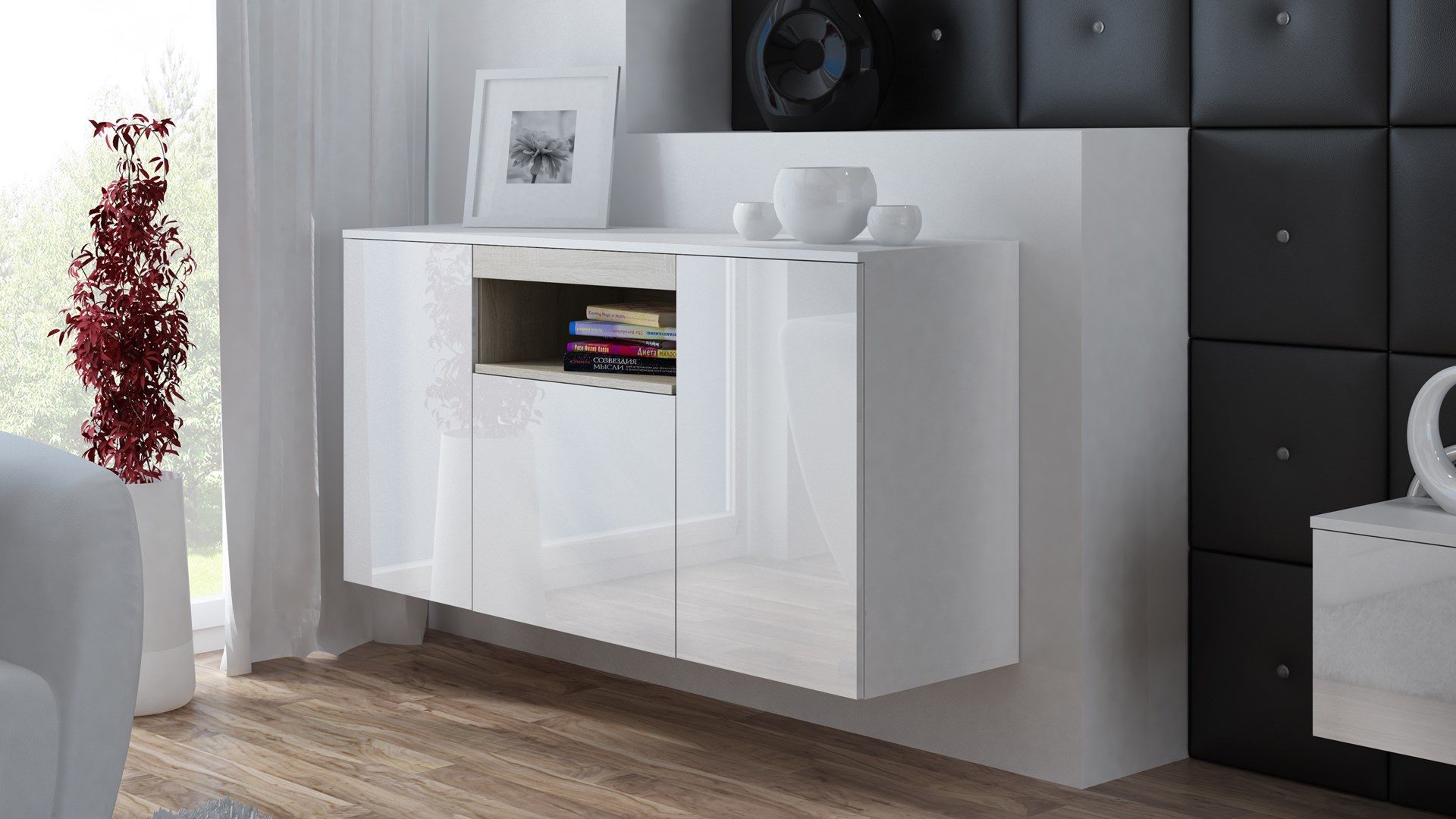 Cama sideboard VIVA 150 white/white gloss + sonoma oak Cama sideboard VIVA 150 white/white gloss + sonoma oak