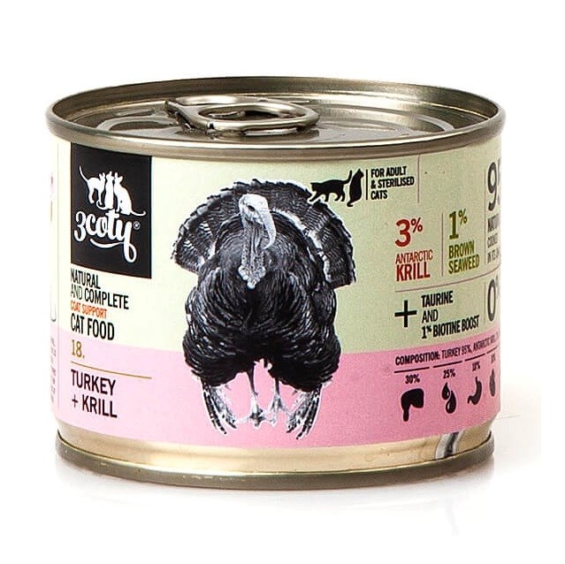 3COTY 18. Turkey with krill Coat support - wet cat food - 180g 3COTY 18. Turkey with krill Coat support - wet cat food - 180g