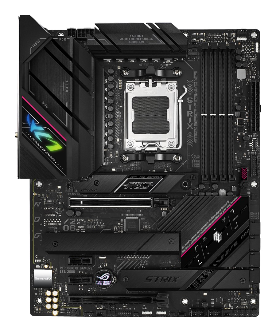 Asus | ROG STRIX B650E-F GAMING WIFI | Processor family AMD | Processor socket AM5 | DDR5 DIMM | Memory slots 4 | Supported hard disk drive interfaces SATA, M.2 | Number of SATA connectors 4 | Chipset AMD B650 | ATX Asus | ROG STRIX B650E-F GAMING WIFI | Processor family AMD | Processor socket AM5 | DDR5 DIMM | Memory slots 4 | Supported hard disk drive interfaces SATA, M.2 | Number of SATA connectors 4 | Chipset AMD B650 | ATX