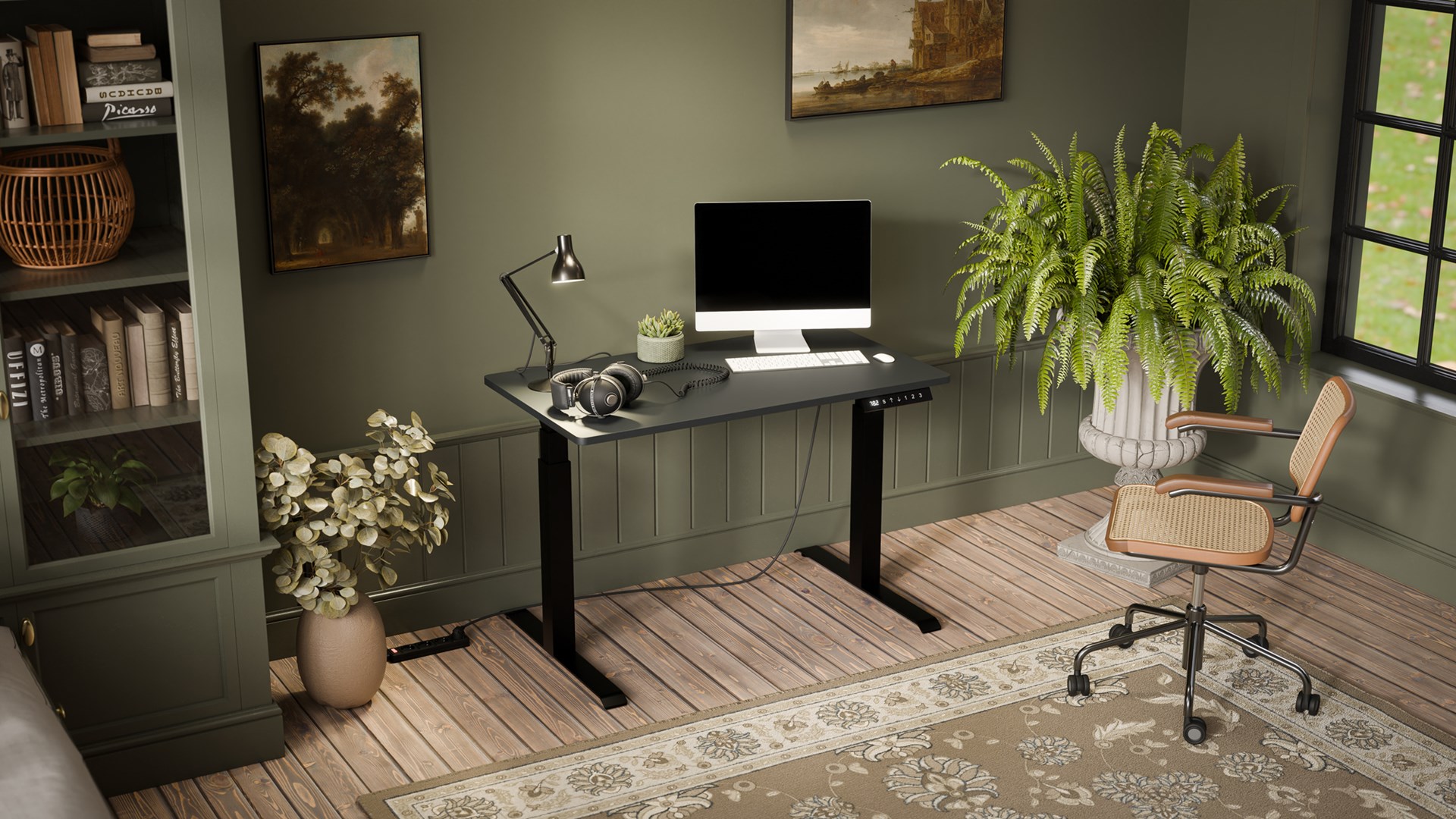 Desk with electric height adjustment MOON 121x67x72-120 black/anthracite Desk with electric height adjustment MOON 121x67x72-120 black/anthracite