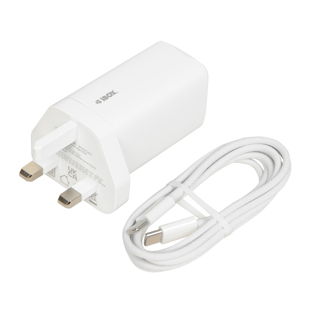 iBOX C-65 White, GaN 65W universal charger UK plug iBOX C-65 White, GaN 65W universal charger UK plug