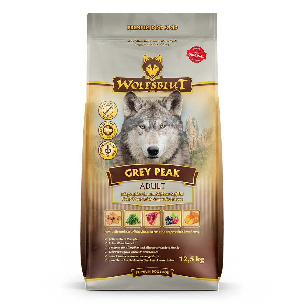WOLFSBLUT Grey Peak Goat with sweet potatoes - dry dog food - 12,5kg WOLFSBLUT Grey Peak Goat with sweet potatoes - dry dog food - 12,5kg