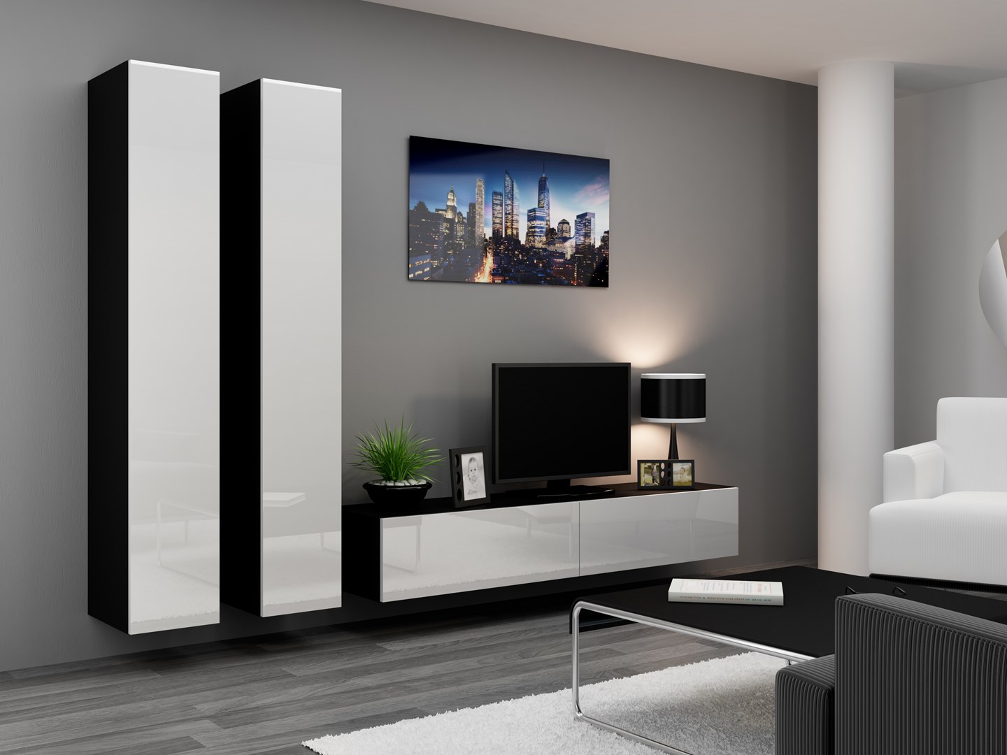 Cama Living room cabinet set VIGO 4 black/white gloss Cama Living room cabinet set VIGO 4 black/white gloss