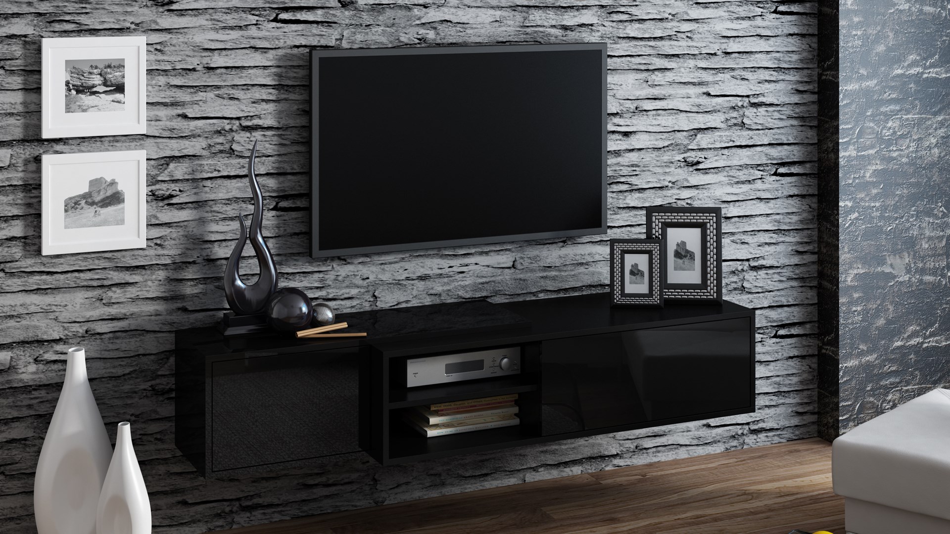 Cama TV cabinet SIGMA1 180 black/black gloss Cama TV cabinet SIGMA1 180 black/black gloss
