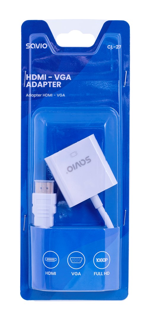 Savio CL-27 video cable adapter 0.2 m VGA (D-Sub) HDMI Type A (Standard) White Savio CL-27 video cable adapter 0.2 m VGA (D-Sub) HDMI Type A (Standard) White
