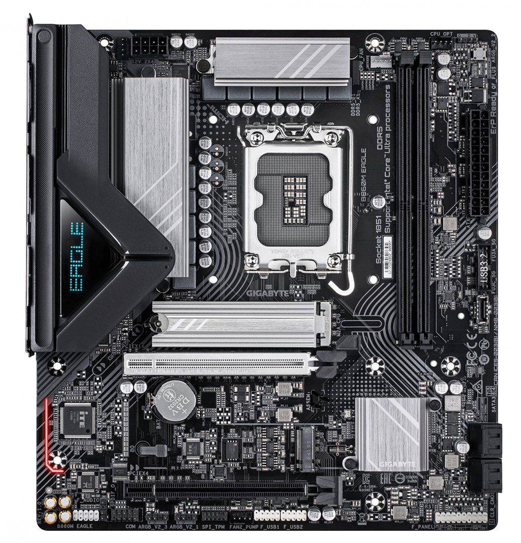 GIGABYTE B860M EAGLE Motherboard - Intel Core Ultra Series CPUs, 6+1+2+1 Phases VRM, up to 9066MHz DDR5, 1xPCIe 5.0 + 1xPCIe 4.0 M.2, 2.5GbE LAN, USB 3.2 Gen 1 GIGABYTE B860M EAGLE Motherboard - Intel Core Ultra Series CPUs, 6+1+2+1 Phases VRM, up to 9066MHz DDR5, 1xPCIe 5.0 + 1xPCIe 4.0 M.2, 2.5GbE LAN, USB 3.2 Gen 1