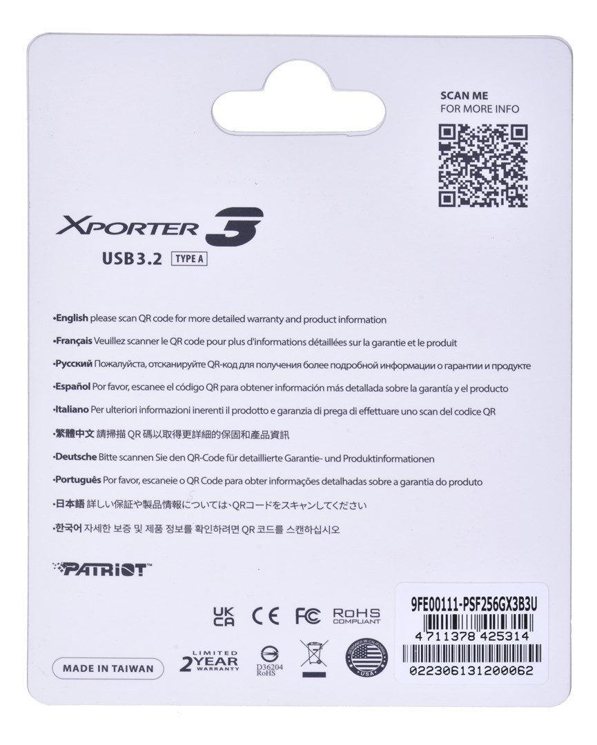 PARTIOT FLASHDRIVE Xporter 3 256GB Type A USB 3.2 PARTIOT FLASHDRIVE Xporter 3 256GB Type A USB 3.2