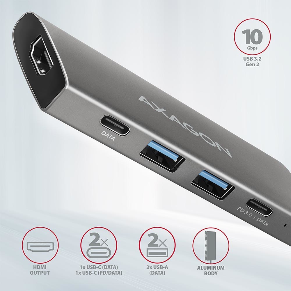 Axagon HMC-5G2 laptop dock/port replicator Wired USB 3.2 Gen 2 (3.1 Gen 2) Type-C Grey Axagon HMC-5G2 laptop dock/port replicator Wired USB 3.2 Gen 2 (3.1 Gen 2) Type-C Grey