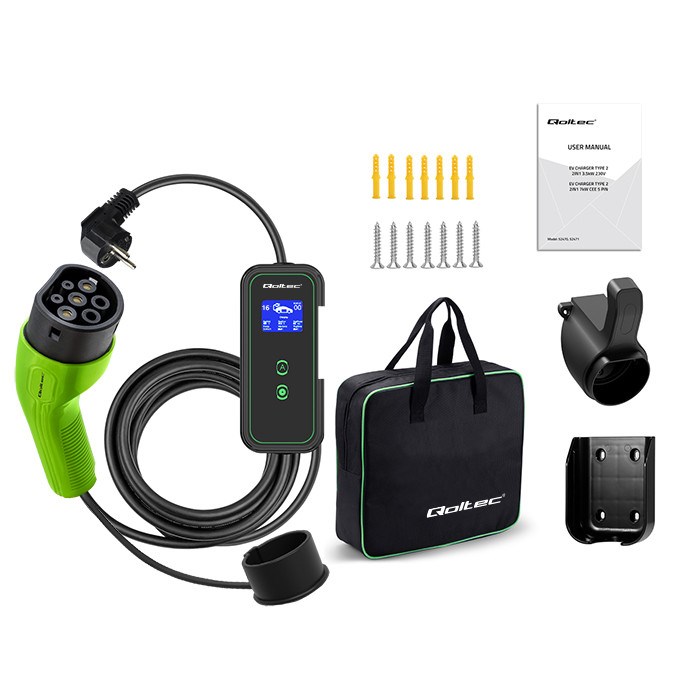 Qoltec Mobile EV Car Charger Adjustable 2in1 Type2 | 3.5kW | 230V | Wi-Fi | LCD | Portable | Wallbox | 5m Qoltec Mobile EV Car Charger Adjustable 2in1 Type2 | 3.5kW | 230V | Wi-Fi | LCD | Portable | Wallbox | 5m