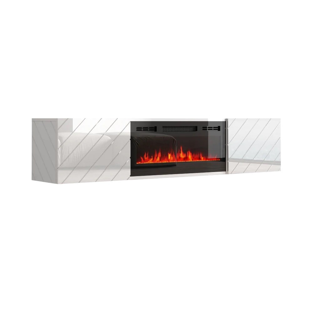 RTV LUXE cabinet 182.6x34.5x37.5 white/gloss white + black fireplace RTV LUXE cabinet 182.6x34.5x37.5 white/gloss white + black fireplace