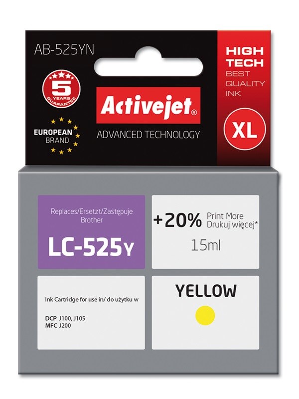 Activejet AB-525YN Ink (Replacement for Brother LC525Y; Supreme; 15 ml; yellow) Activejet AB-525YN Ink (Replacement for Brother LC525Y; Supreme; 15 ml; yellow)