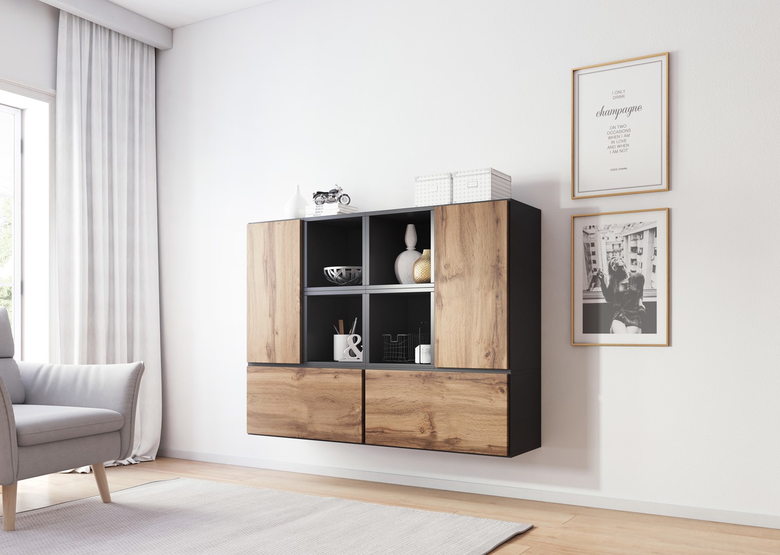 Cama living room furniture set ROCO 19 (4xRO3 + 4xRO6) antracite/wotan oak Cama living room furniture set ROCO 19 (4xRO3 + 4xRO6) antracite/wotan oak