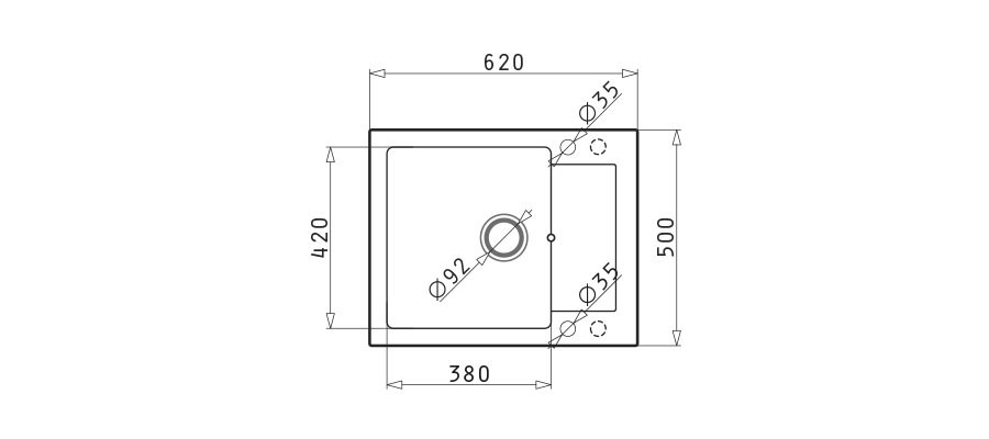 Pyramis Sink Mido 62X50 1B 1D Black Pyramis Sink Mido 62X50 1B 1D Black