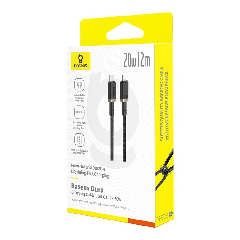 Baseus Dura USB-C - iP - USB-C to Lightning (7-pin) cable, 20 W, 2 m (black, gold) Baseus Dura USB-C - iP - USB-C to Lightning (7-pin) cable, 20 W, 2 m (black, gold)
