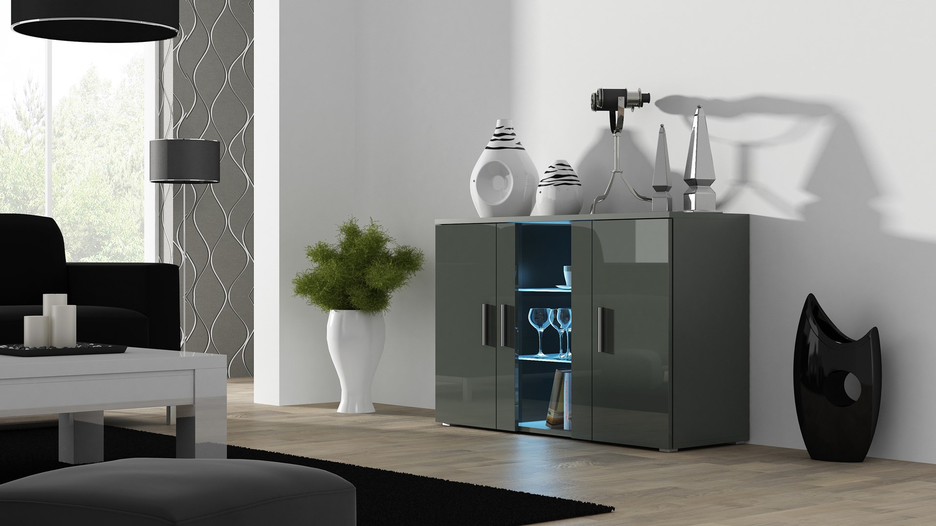 Cama sideboard 120 cm SOHO S7 grey/grey gloss Cama sideboard 120 cm SOHO S7 grey/grey gloss
