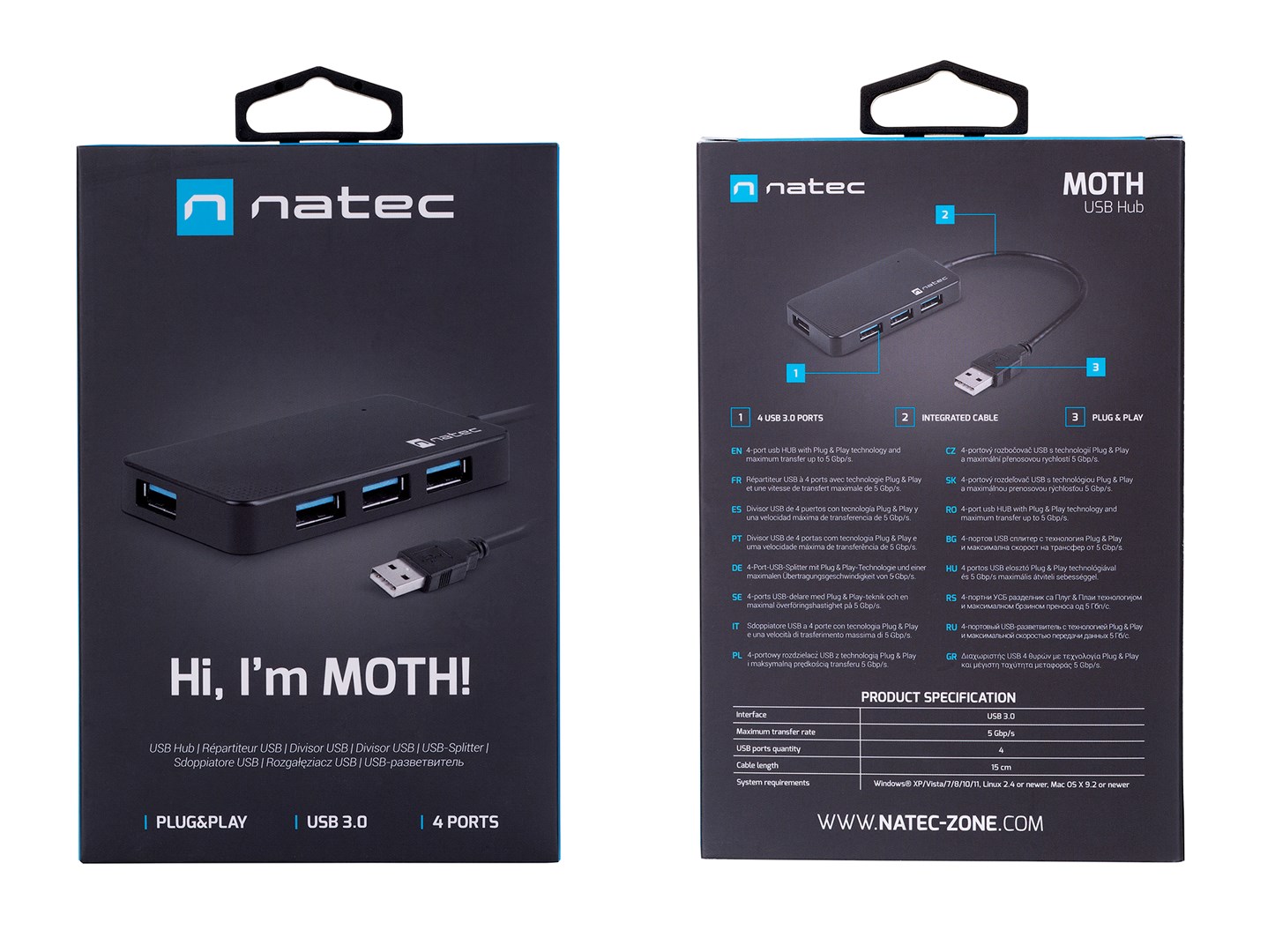 NATEC Hub USB 3.0 Moth (4 ports, black) NATEC Hub USB 3.0 Moth (4 ports, black)