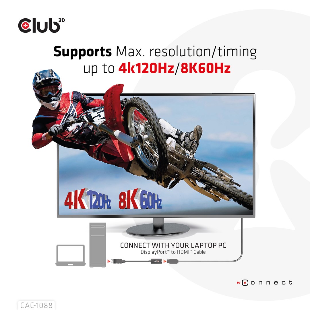 CLUB3D DisplayPort1.4 to HDMI 4K120Hz/8K60Hz HDR Active adapter M/F CLUB3D DisplayPort1.4 to HDMI 4K120Hz/8K60Hz HDR Active adapter M/F