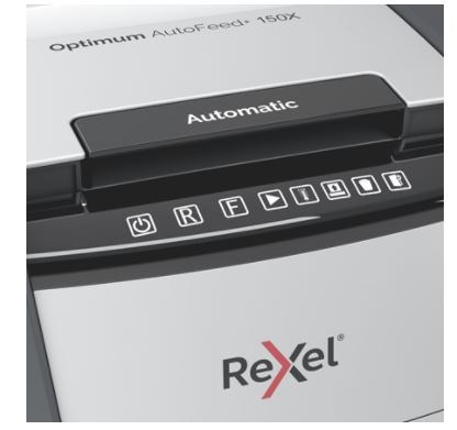 Rexel AutoFeed+ 150X automatic shredder, P-4, cuts confetti cut (4x28mm), 150 sheets, 44 litre bin Rexel AutoFeed+ 150X automatic shredder, P-4, cuts confetti cut (4x28mm), 150 sheets, 44 litre bin