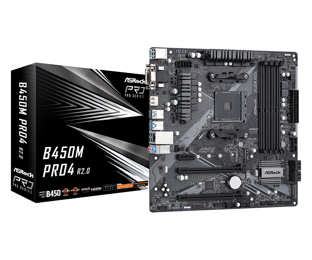 Asrock B450M Pro4 R2.0 AMD B450 Socket AM4 micro ATX Asrock B450M Pro4 R2.0 AMD B450 Socket AM4 micro ATX