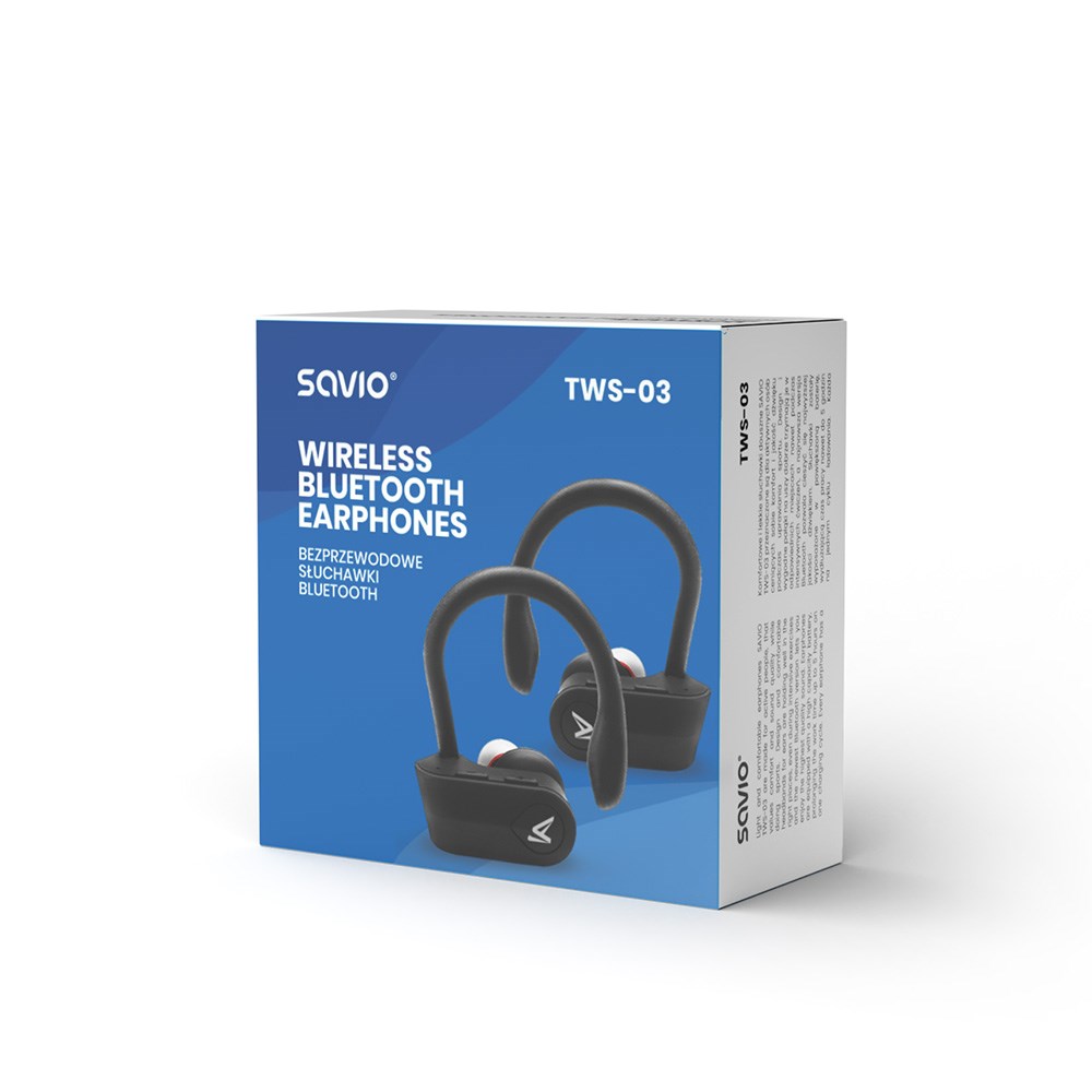 Savio TWS-03 Wireless Bluetooth Earphones, Black Savio TWS-03 Wireless Bluetooth Earphones, Black