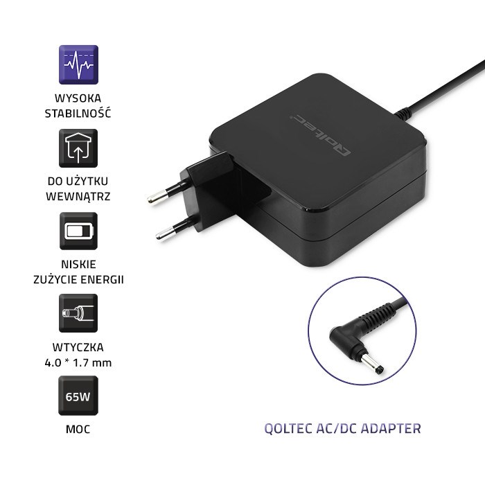 Qoltec 51751 Power adapter for Huawei 65W | 19V |3.42A | 4.0*1.7 Qoltec 51751 Power adapter for Huawei 65W | 19V |3.42A | 4.0*1.7