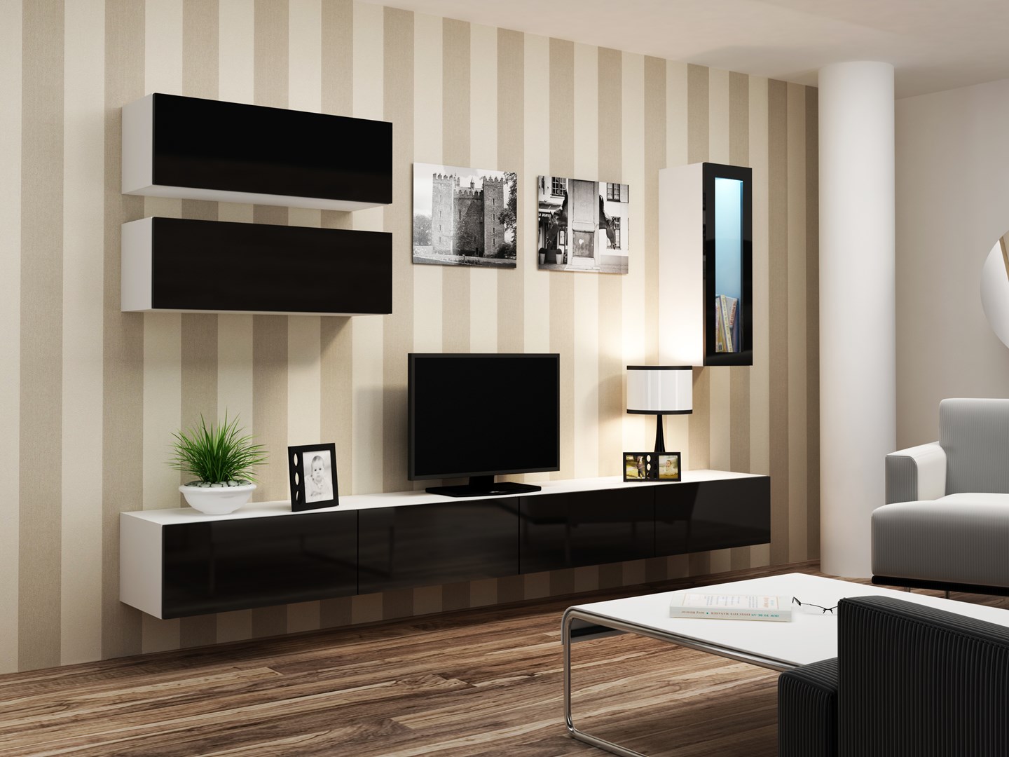 Cama TV stand VIGO 140 30/140/40 white/black gloss Cama TV stand VIGO 140 30/140/40 white/black gloss