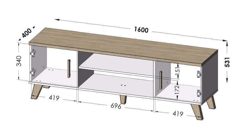 Cama TV stand LOTTA 160 2D2K wotan oak/mat black Cama TV stand LOTTA 160 2D2K wotan oak/mat black