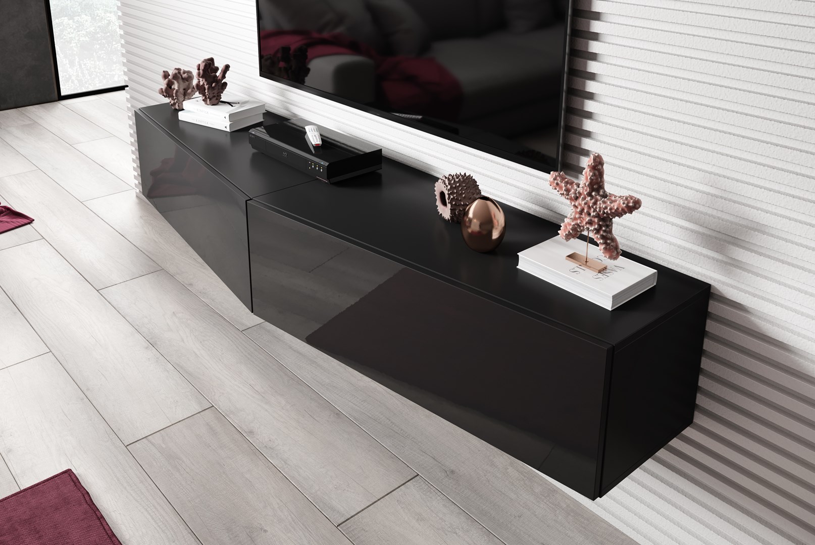 Cama Living room cabinet set VIGO SLANT 6 black/black gloss Cama Living room cabinet set VIGO SLANT 6 black/black gloss