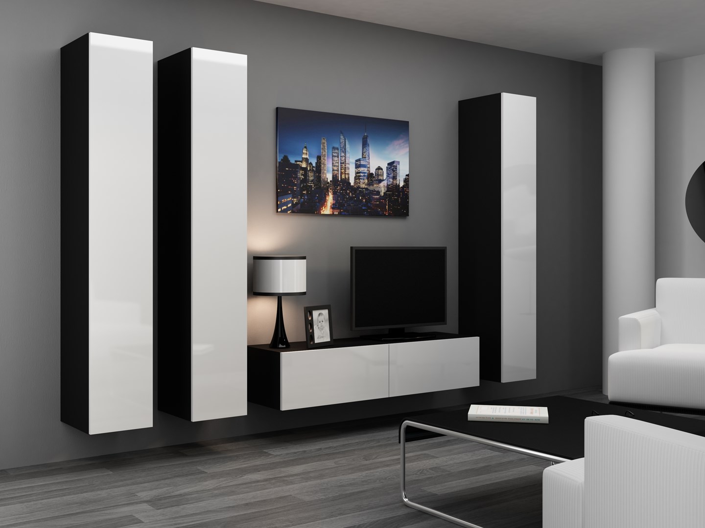 Cama Living room cabinet set VIGO 14 black/white gloss Cama Living room cabinet set VIGO 14 black/white gloss