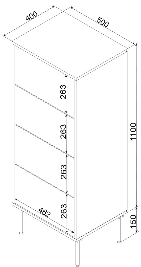 4S TRESSE chest of drawers 50x40x125 matte green 4S TRESSE chest of drawers 50x40x125 matte green