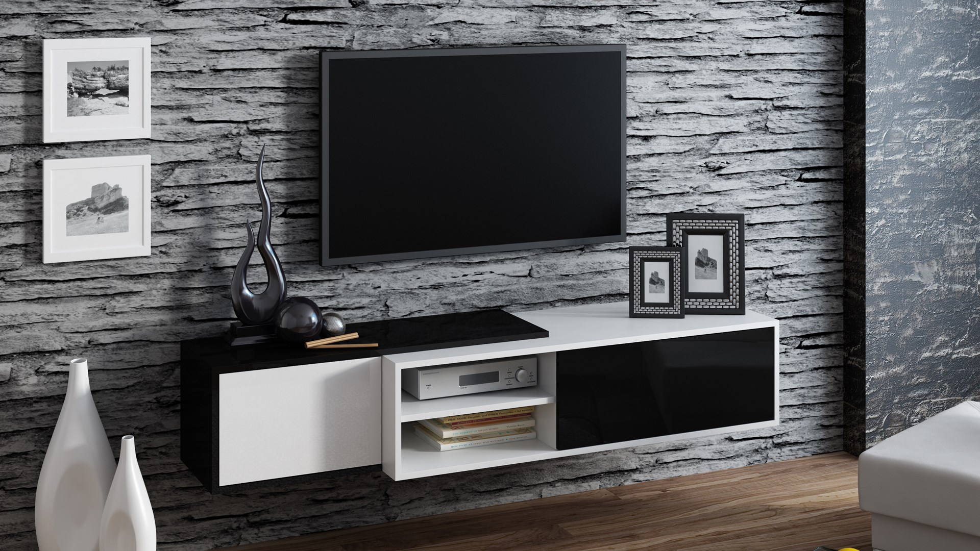 Cama TV cabinet SIGMA1 180 white/black gloss Cama TV cabinet SIGMA1 180 white/black gloss