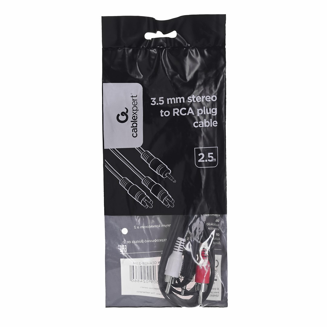 Gembird 2.5m, 3.5mm/2xRCA, M/M audio cable Black, Red, White Gembird 2.5m, 3.5mm/2xRCA, M/M audio cable Black, Red, White