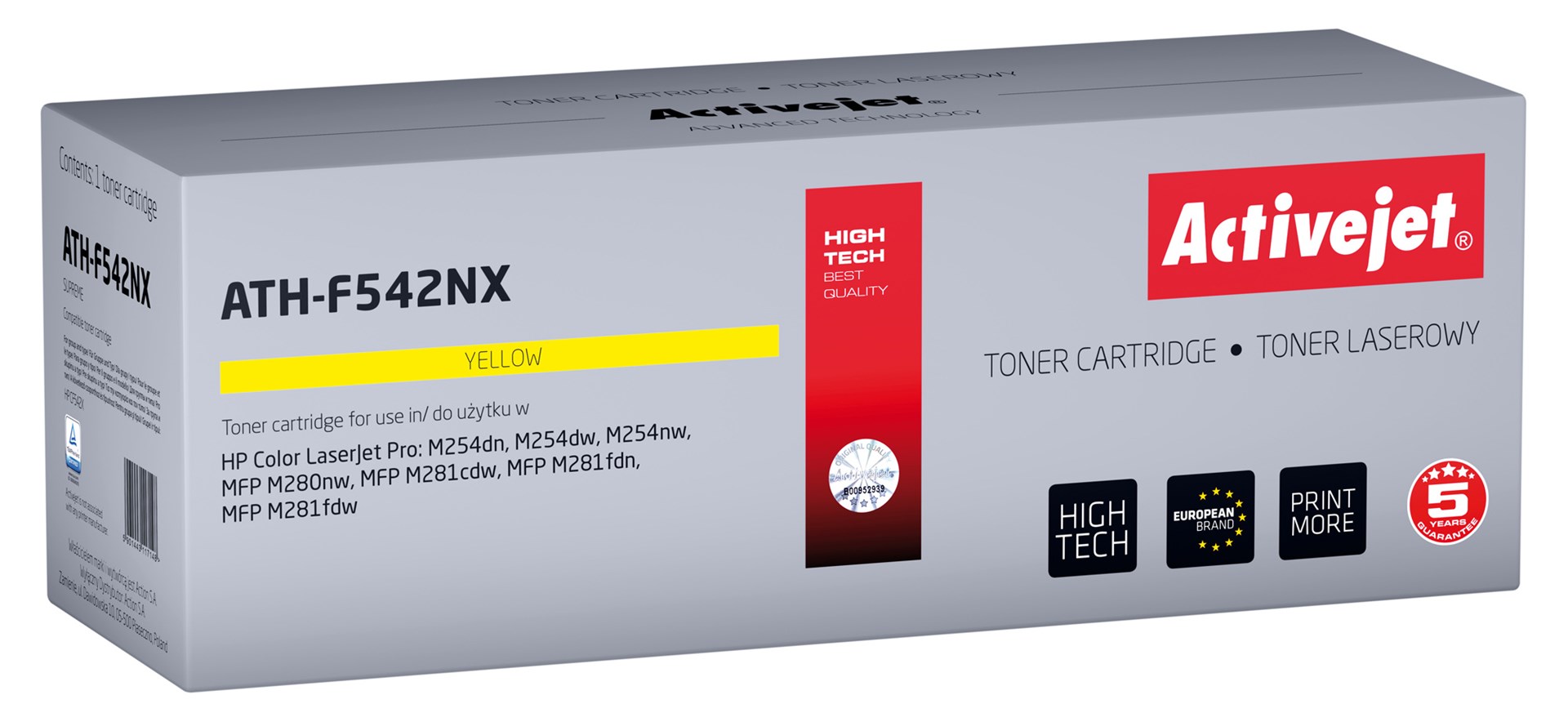 Activejet ATH-F542NX toner (replacement for HP 203X HP203X CF542X CRG 054H CRG054H; Supreme; 2500 pages; yellow) Activejet ATH-F542NX toner (replacement for HP 203X HP203X CF542X CRG 054H CRG054H; Supreme; 2500 pages; yellow)