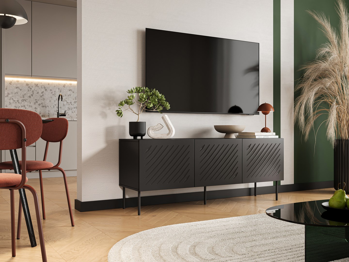 RTV cabinet SIENA 150.5x40x60 black matt RTV cabinet SIENA 150.5x40x60 black matt