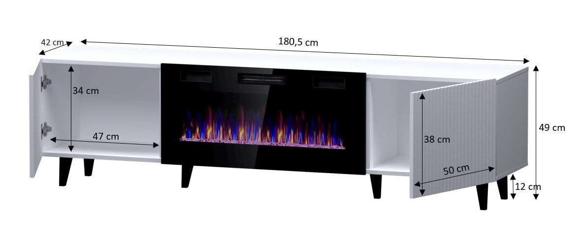 RTV cabinet PAFOS EF with electric fireplace 180x42x49 black matt RTV cabinet PAFOS EF with electric fireplace 180x42x49 black matt