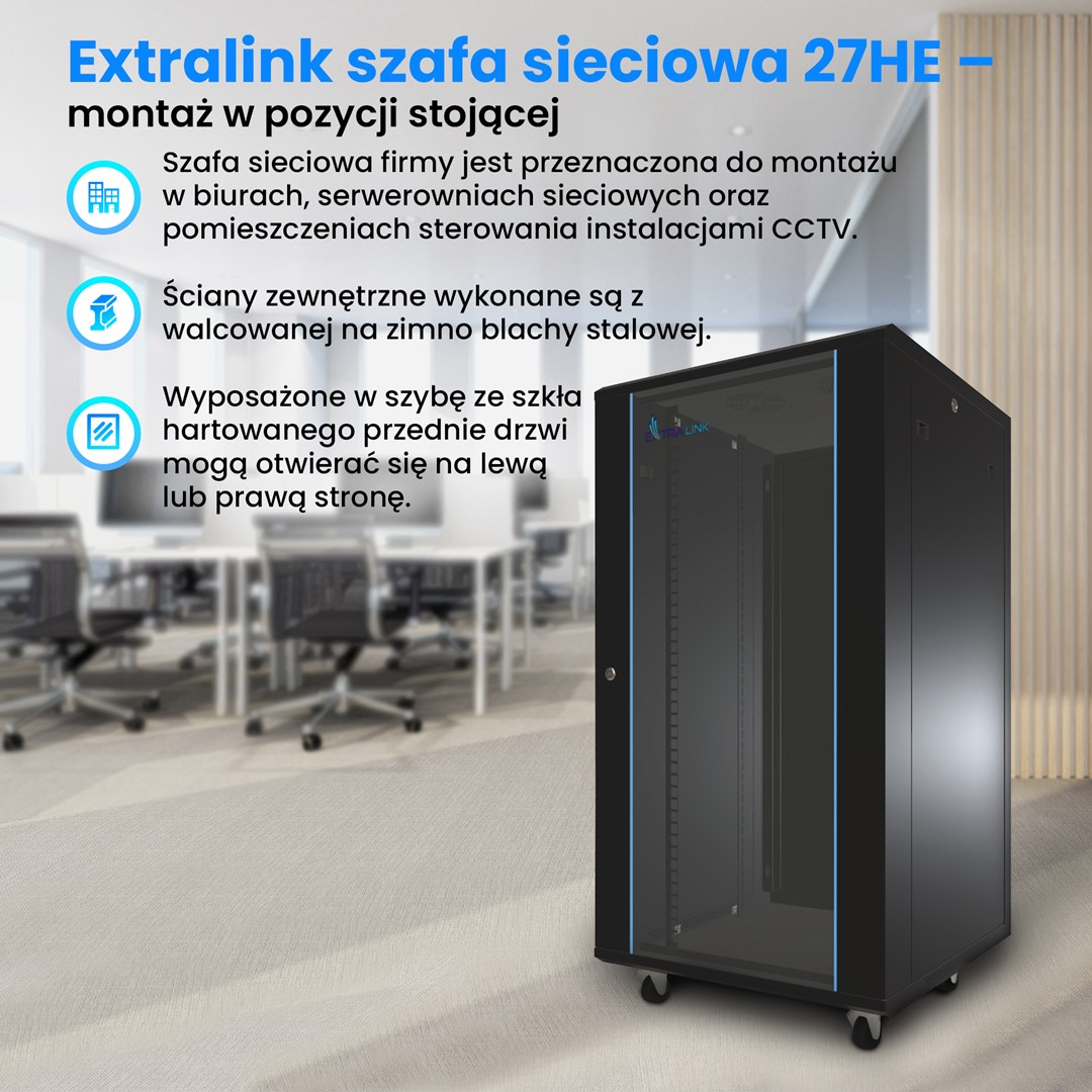 Extralink Rackmount cabinet 27U 800x800 Black standing Extralink Rackmount cabinet 27U 800x800 Black standing