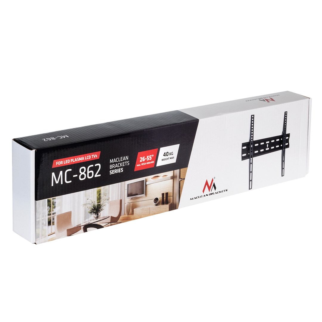 MACLEAN BRACKETS MC-862 Original Extra Sturdy Adjustable Easy Installation TV Bracket 26-55" 40kg Universal Black max Vesa 400x400 MACLEAN BRACKETS MC-862 Original Extra Sturdy Adjustable Easy Installation TV Bracket 26-55" 40kg Universal Black max Vesa 400x400